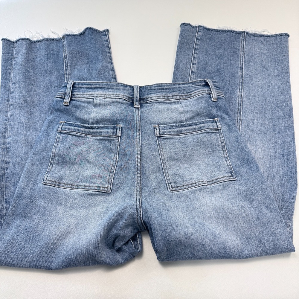 Bayeas Seamed High Waist  Raw Hem Crop Wide Leg Jeans Womens 28 Blue Medium Wash - Picture 5 of 9